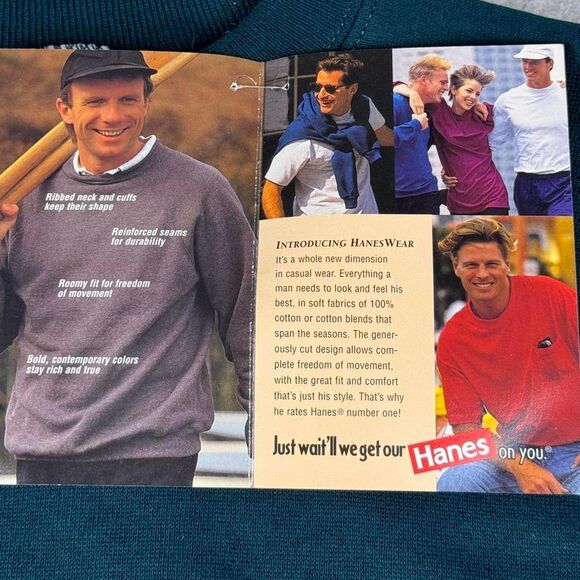 Vintage Hanes Dark Teal Crewneck Sweater Mens Deadstock HanesWear 1996 - Medium - Picture 3 of 7